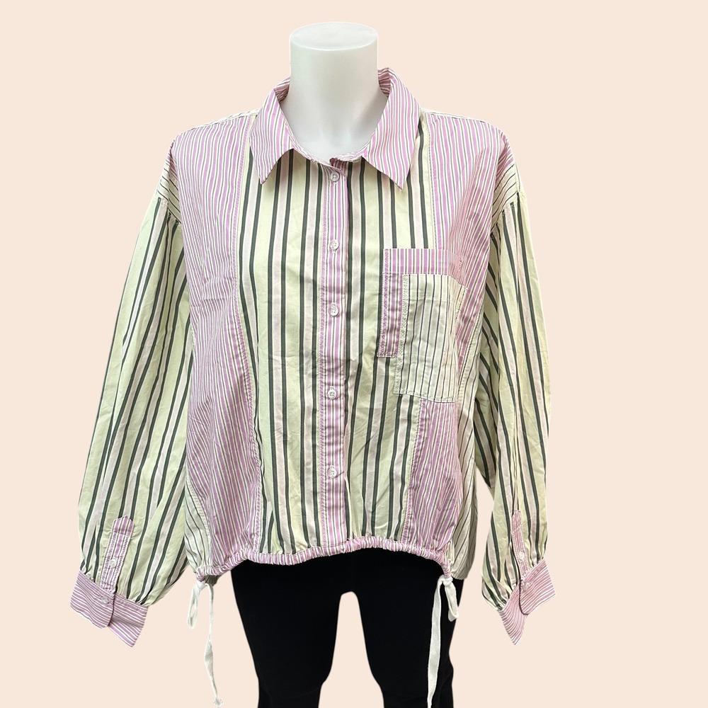 Anthropologie Essentiel Antwerp Kozef Combo Striped Cropped Shirt sz L New
